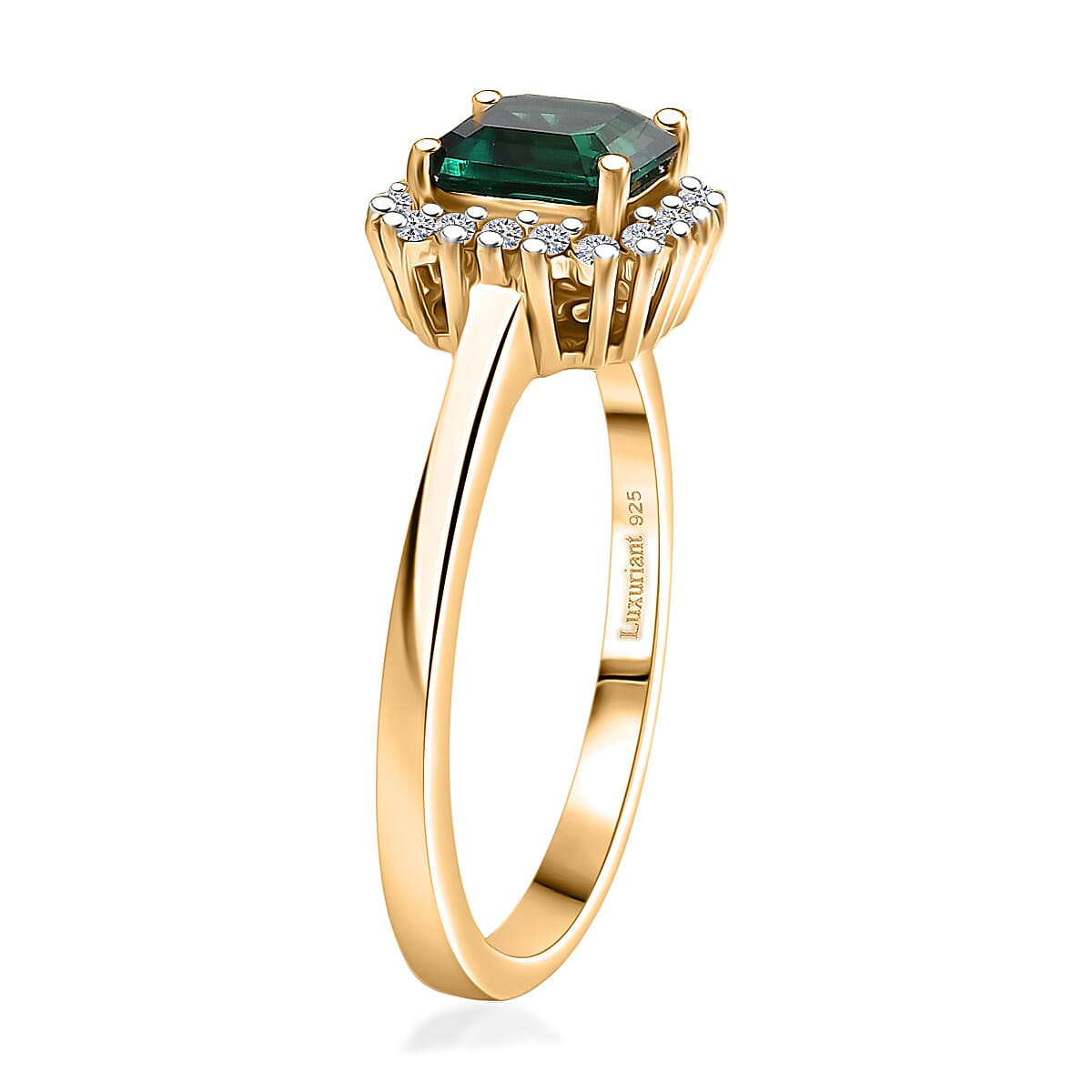 Luxuriant - Lab Grown Zambian  Emerald & Lab Grown Diamond (SI-GH)  Ring in 18K Vermeil Yellow Gold Plated Sterling Silver 1.16 Ct.