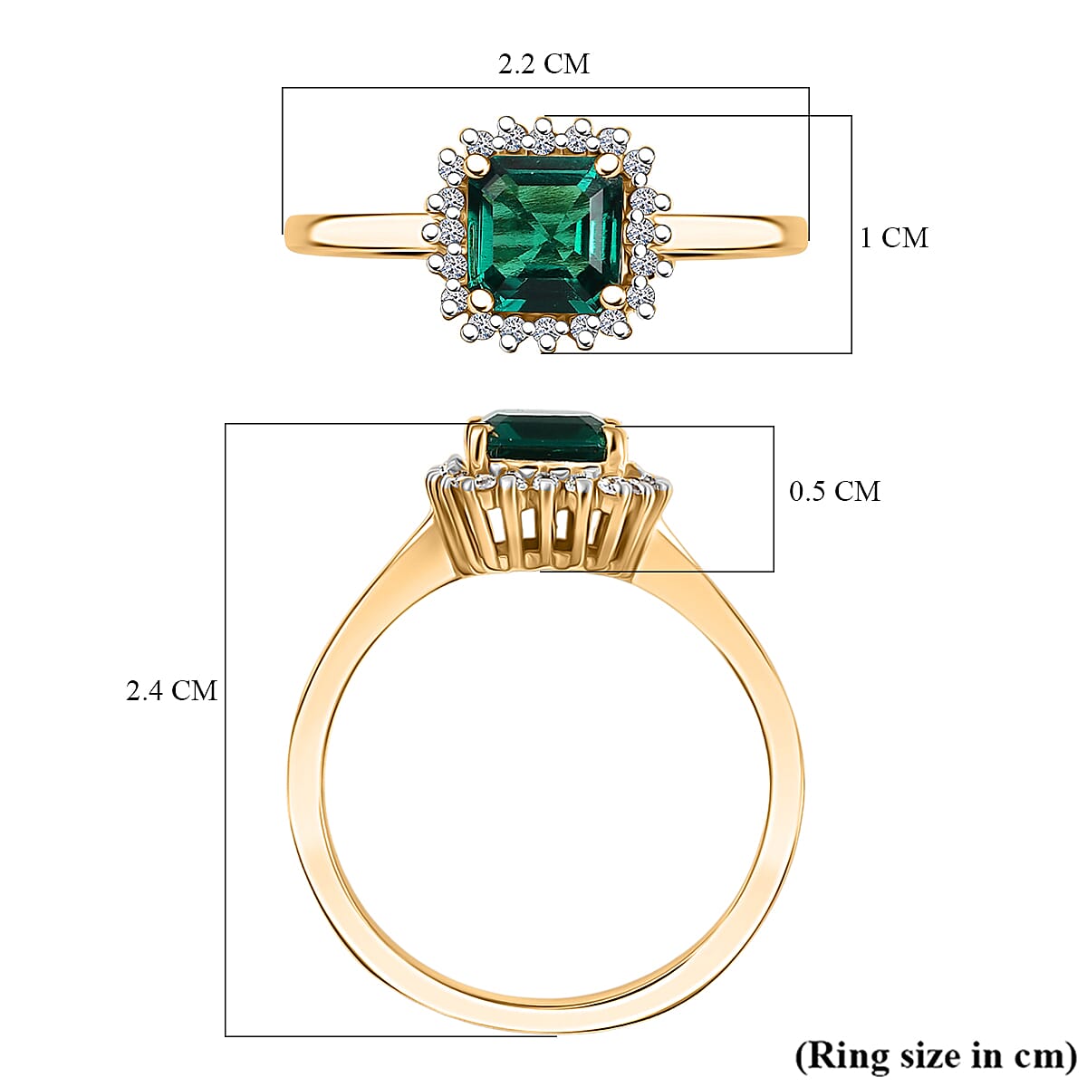 Luxuriant - Lab Grown Zambian  Emerald & Lab Grown Diamond (SI-GH)  Ring in 18K Vermeil Yellow Gold Plated Sterling Silver 1.16 Ct.
