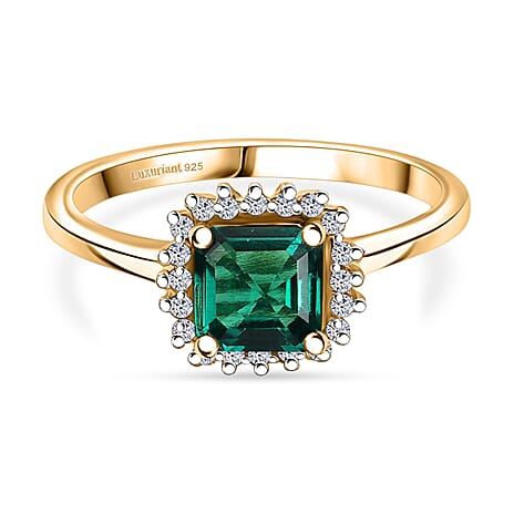 Luxuriant - Lab Grown Emerald & Diamond (SI-GH) Ring in 18K Vermeil Yellow Gold Plated Sterling Silver 1.16 Ct.