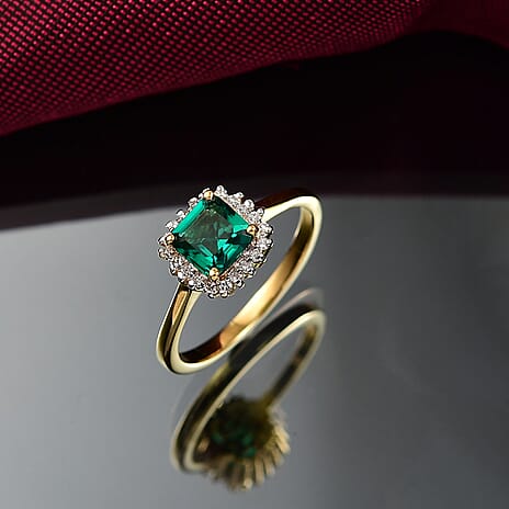 Luxuriant - Lab Grown Emerald & Diamond (SI-GH) Ring in 18K Vermeil Yellow Gold Plated Sterling Silver 1.16 Ct.