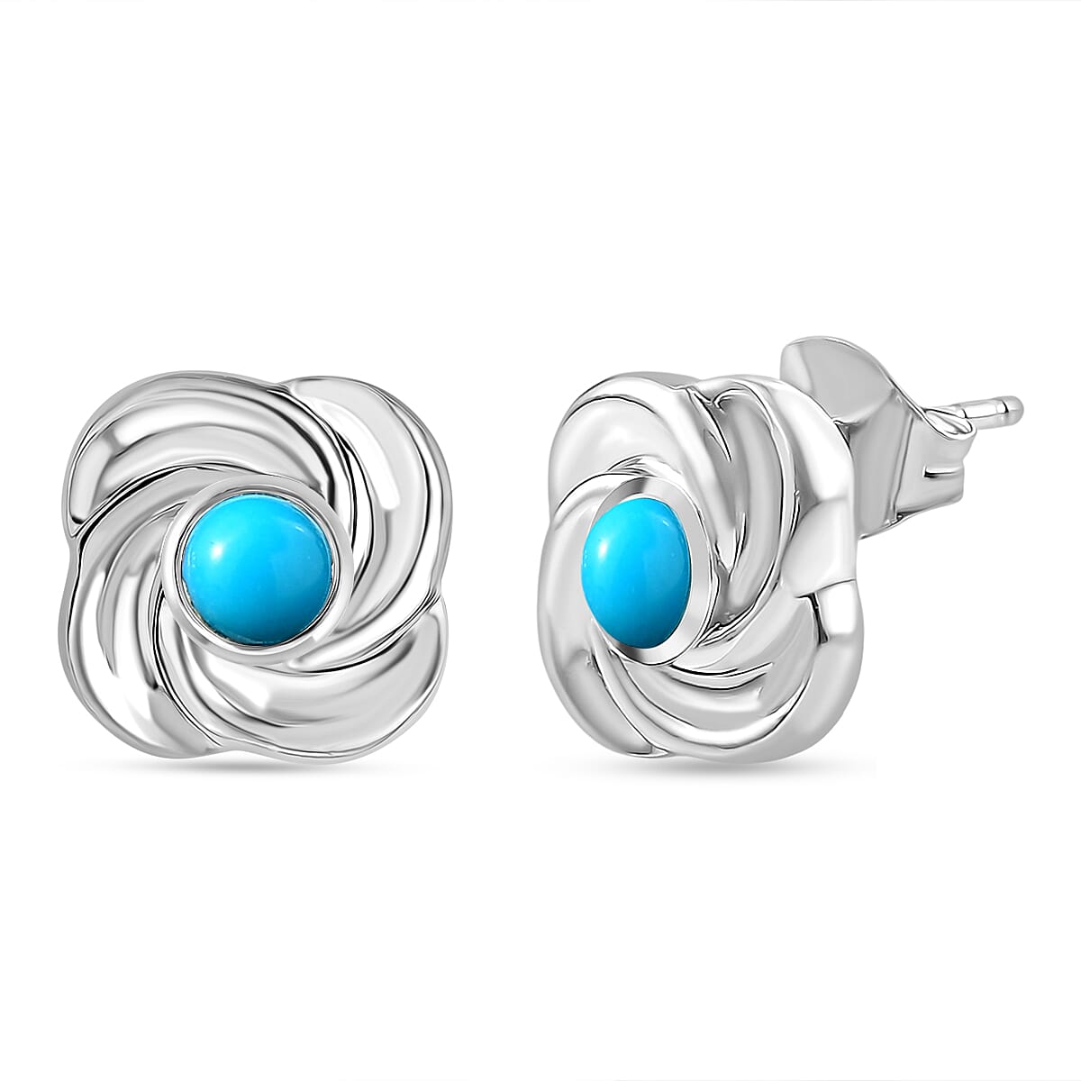 D'joy Sleeping Beauty Turquoise Solitaire Stud Push Post Earring in Platinum Overlay Sterling Silver