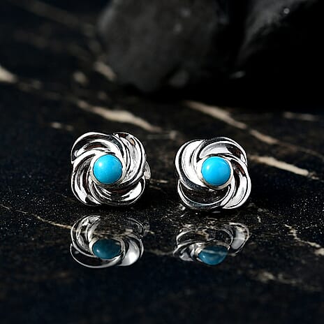 D'joy Sleeping Beauty Turquoise Solitaire Stud Push Post Earring in Platinum Overlay Sterling Silver