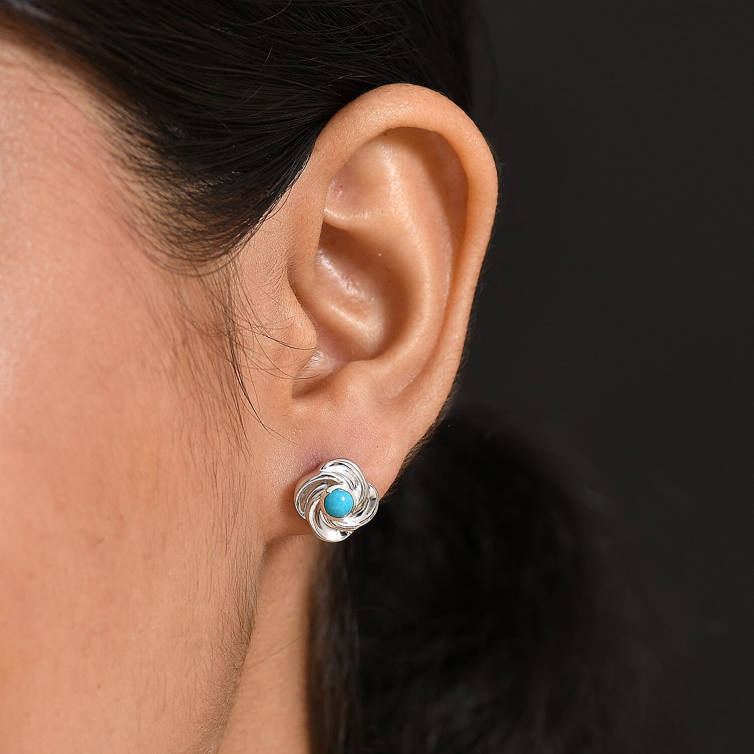 D'joy Sleeping Beauty Turquoise Solitaire Stud Push Post Earring in Platinum Overlay Sterling Silver