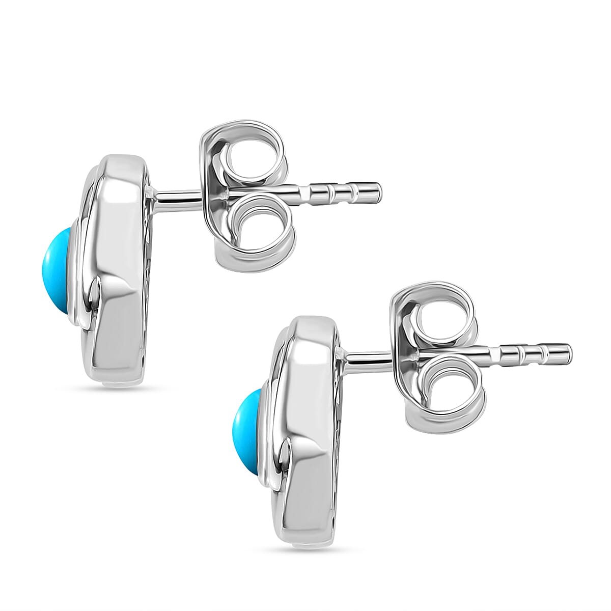 D'joy Sleeping Beauty Turquoise Solitaire Stud Push Post Earring in Platinum Overlay Sterling Silver