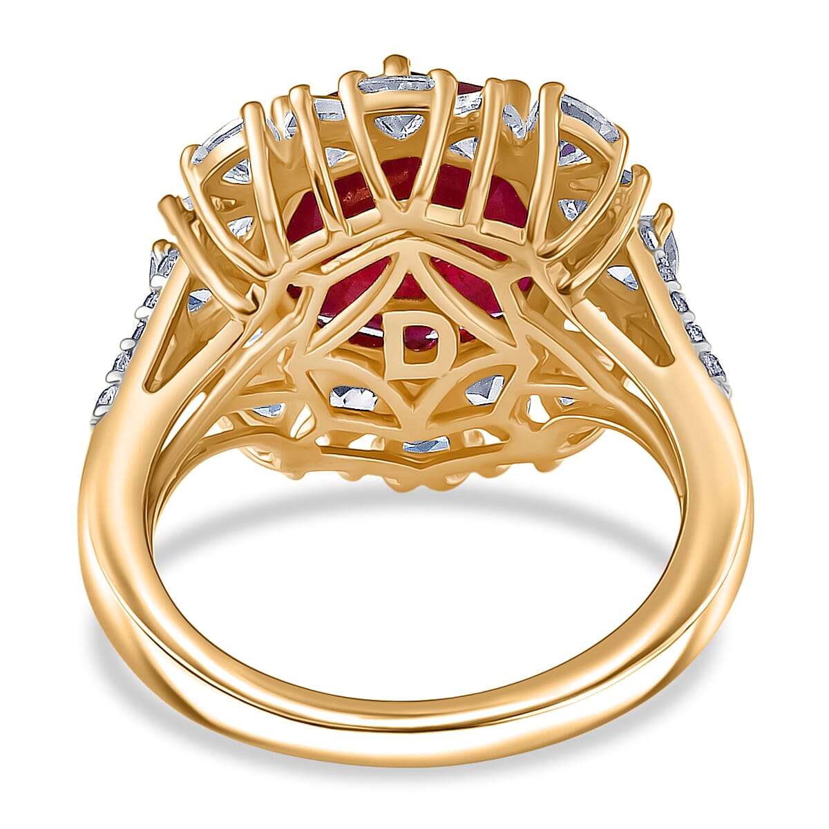 First Time Ever Octillion Cut African Ruby & White Zircon Ring in 18K Vermeil Yellow Gold Plated Sterling Silver 8.79 Ct.