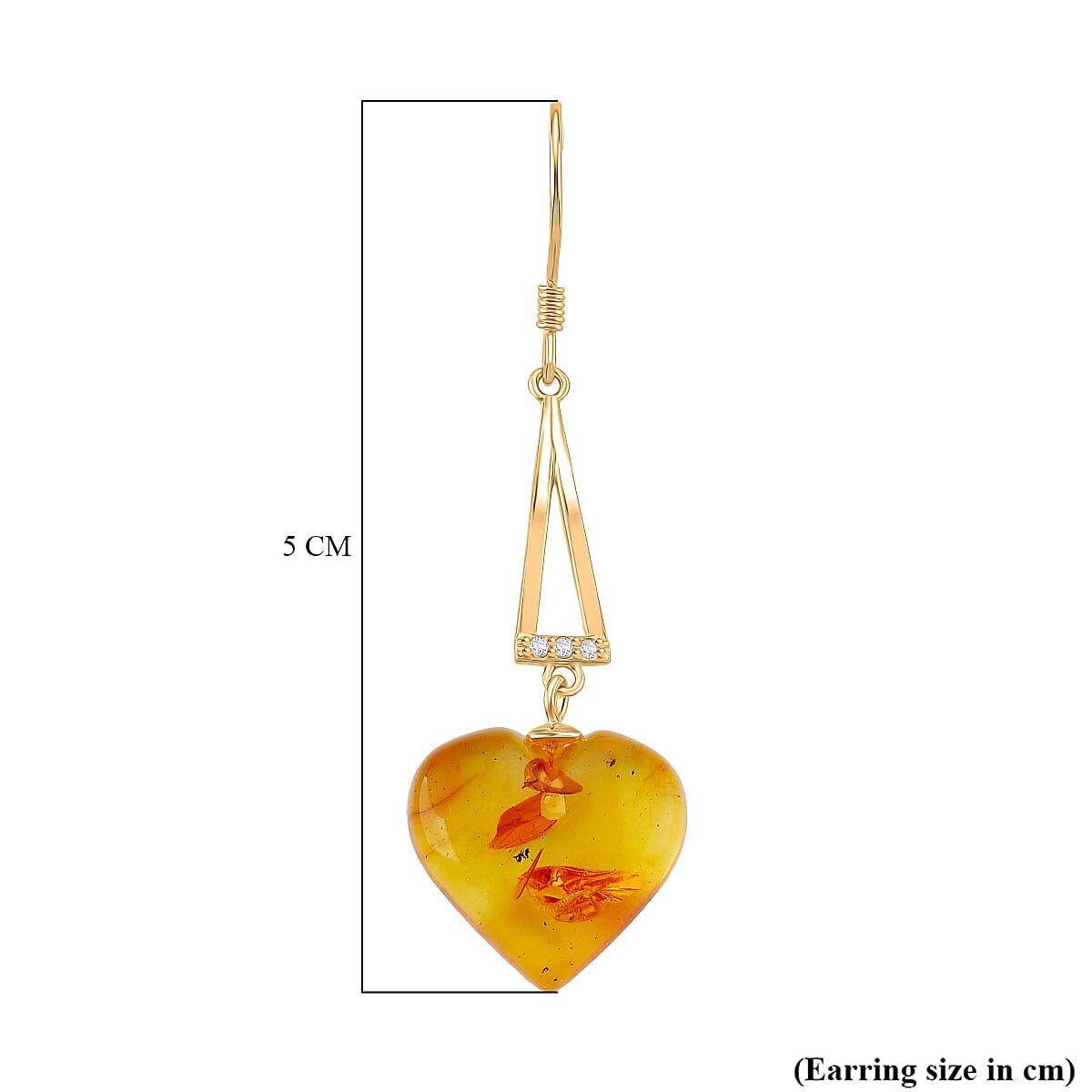 D'Joy Heart Shape Amber & White Zircon Earring with Hook in Yellow Gold Plated Sterling Silver 4.71 Ct.