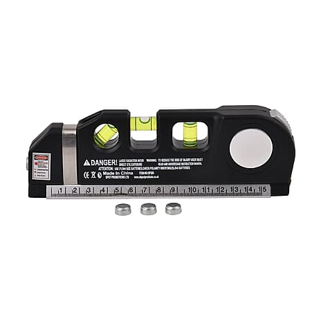 Multipurpose Laser Level Kit - 3 Laser Modes, 3 Bubble Levels, 2.5M Tape, Batteries Included - Black