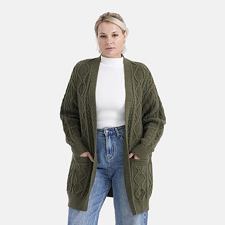 - MAISI Relaxed Fit Knit Coatigan (One Size) - Dark Army Green