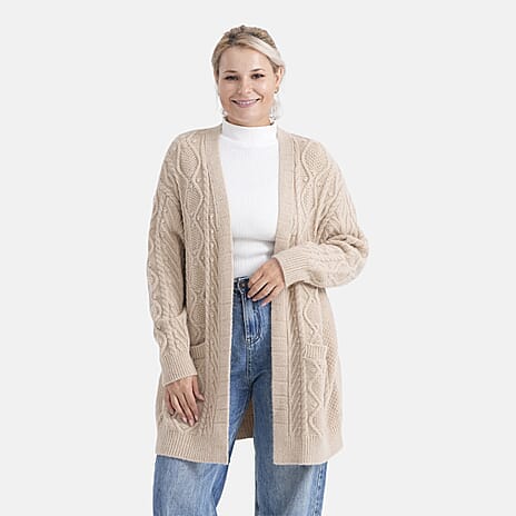 - MAISI Relaxed Fit Knit Coatigan (One Size) - Beige