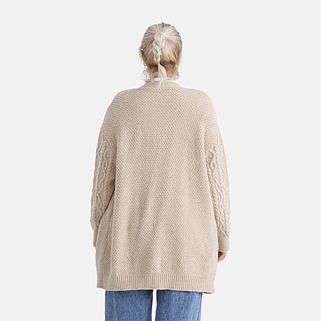 - MAISI Relaxed Fit Knit Coatigan (One Size) - Beige