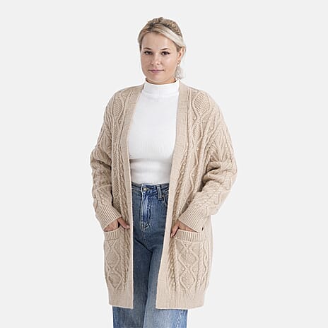 - MAISI Relaxed Fit Knit Coatigan (One Size) - Beige