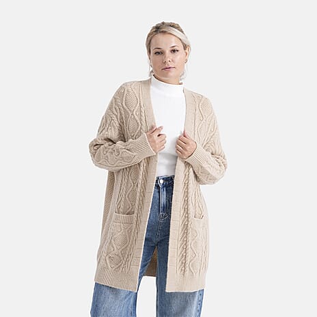 - MAISI Relaxed Fit Knit Coatigan (One Size) - Beige
