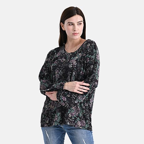 - Maisi Knitted Floral Print Blouse (Size S) - Dark Purple