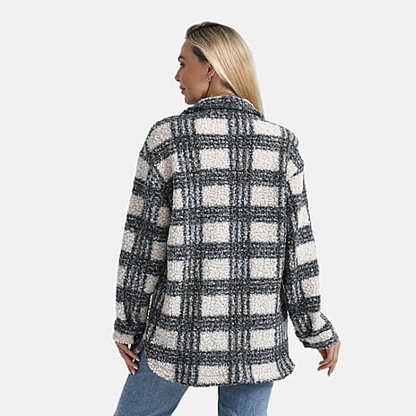 - Maisi Long Checked Shacket (Size S) - Off White - Grey