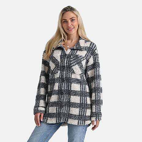 - Maisi Long Checked Shacket (Size S) - Off White - Grey