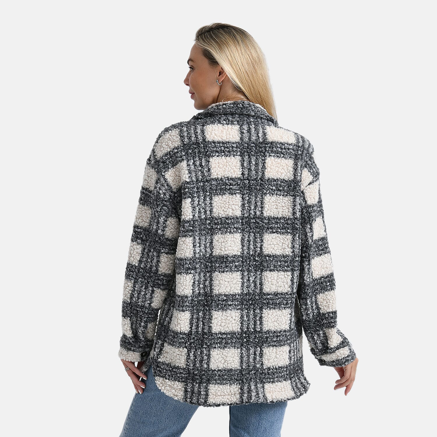 - Maisi Long Checked Shacket (Size XL) - Off White - Grey