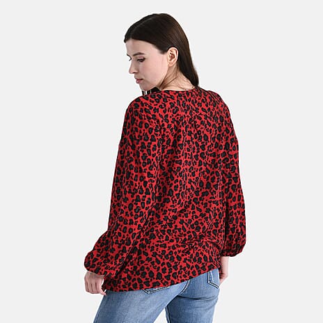 - Maisi Knitted Leopard Print Blouse (Size XL) - Black - Red