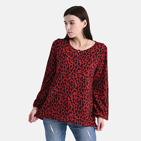 - Maisi Knitted Leopard Print Blouse (Size XL) - Black - Red