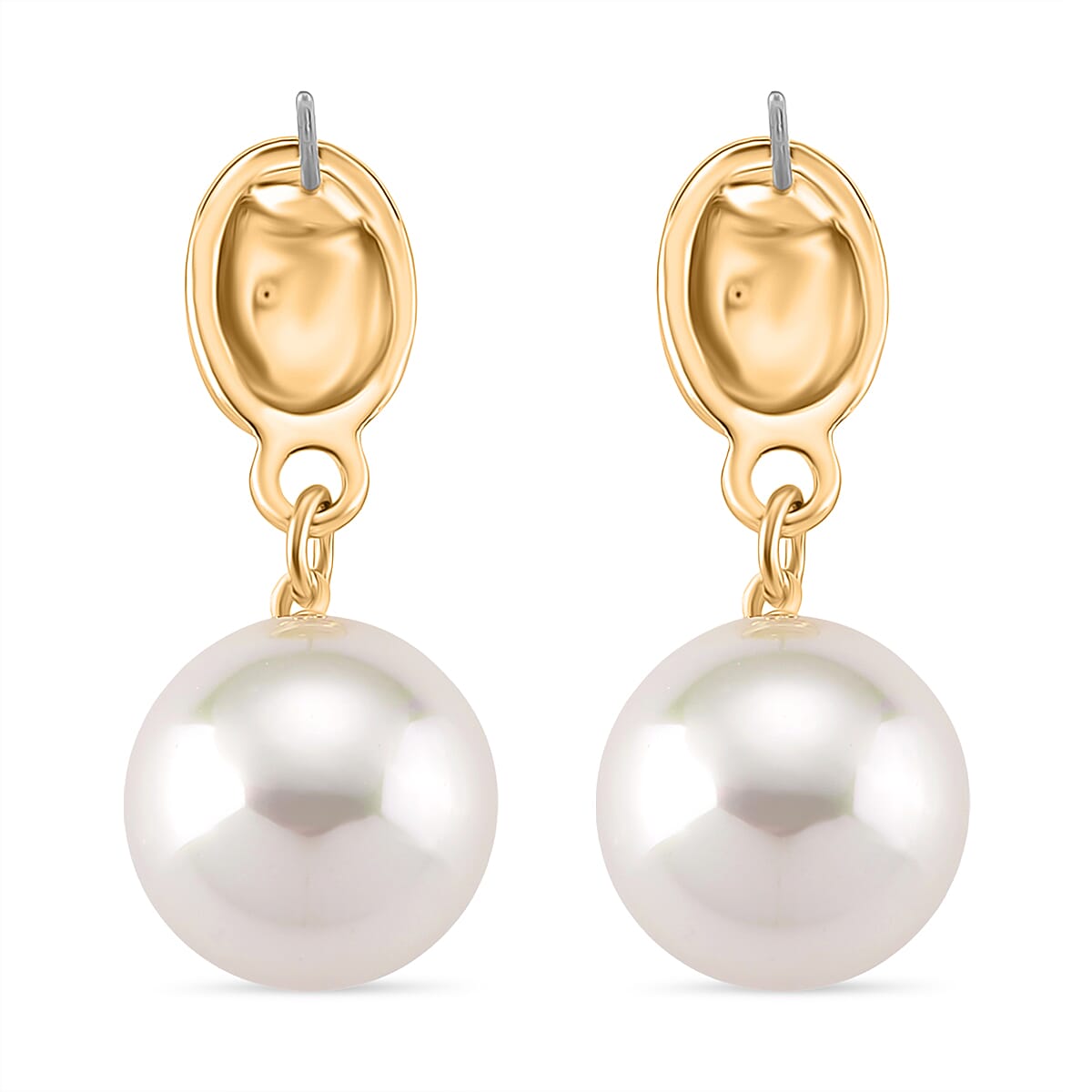 White Shell Pearl & Austrian White Crystal Earring with Push Back in Yellow Gold Plated 30.20 Ct.