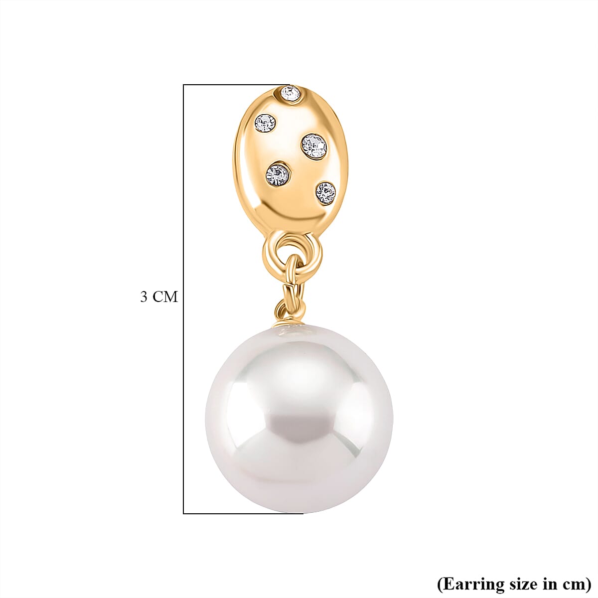 White Shell Pearl & Austrian White Crystal Earring with Push Back in Yellow Gold Plated 30.20 Ct.