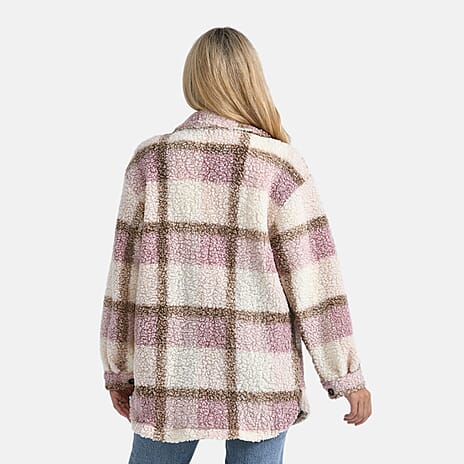 - Maisi Long Checked Shacket (Size S) - Pink, Brown - Ivory