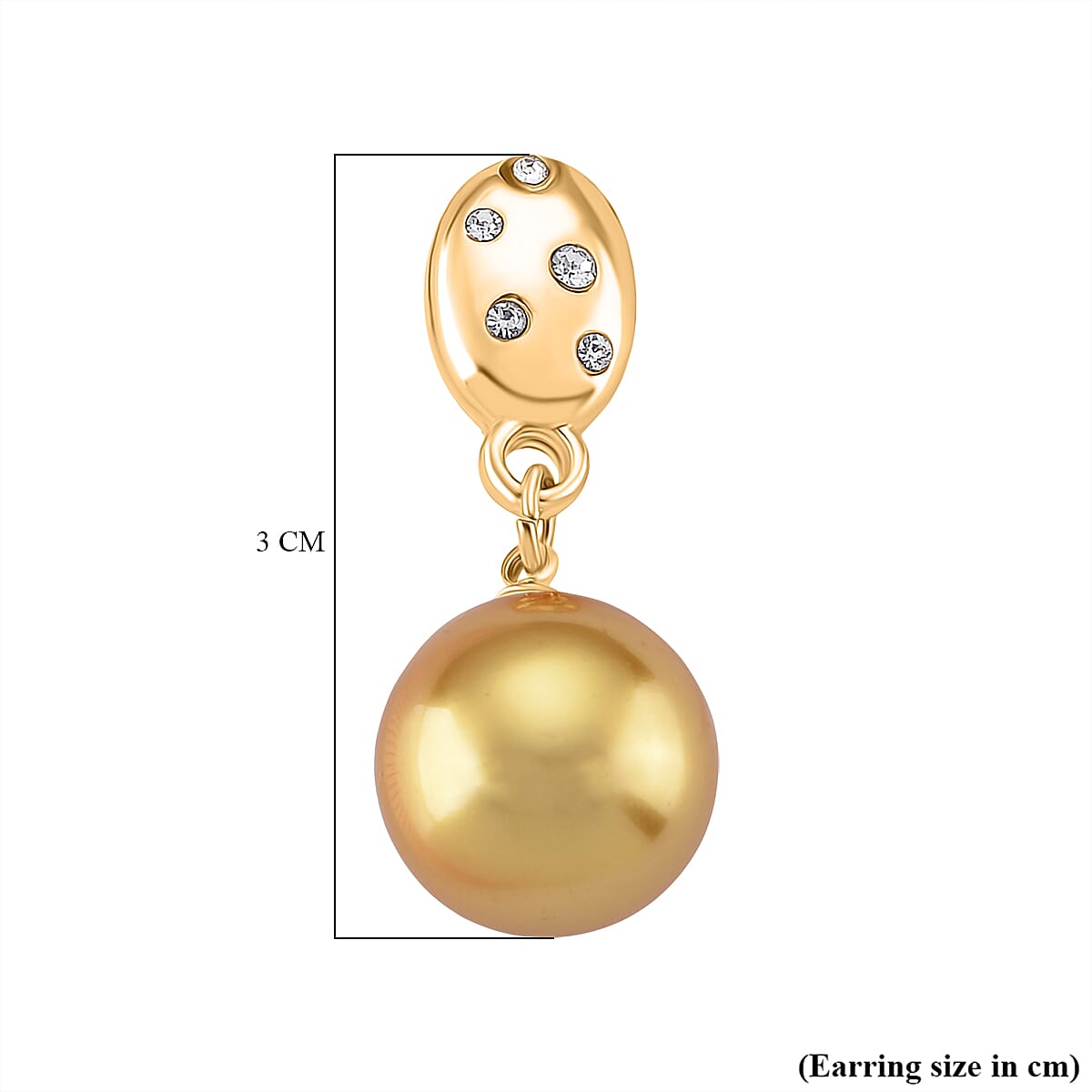 Golden Shell Pearl & Austrian White Crystal Earring with Push Back in Yellow Gold Plated 30.20 Ct.