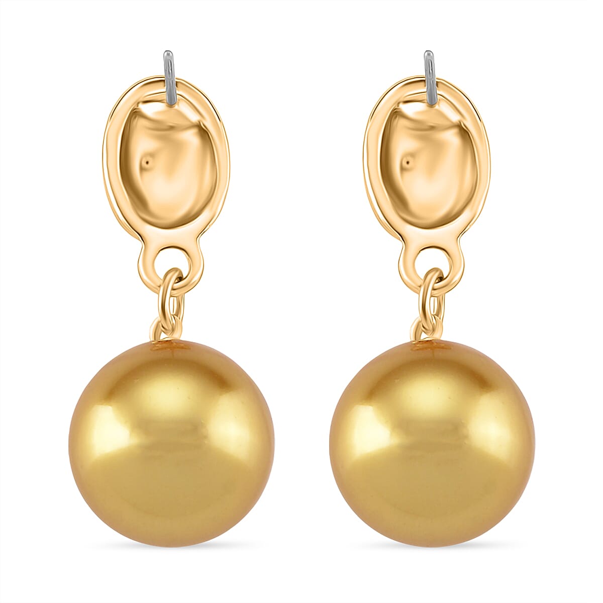Golden Shell Pearl & Austrian White Crystal Earring with Push Back in Yellow Gold Plated 30.20 Ct.