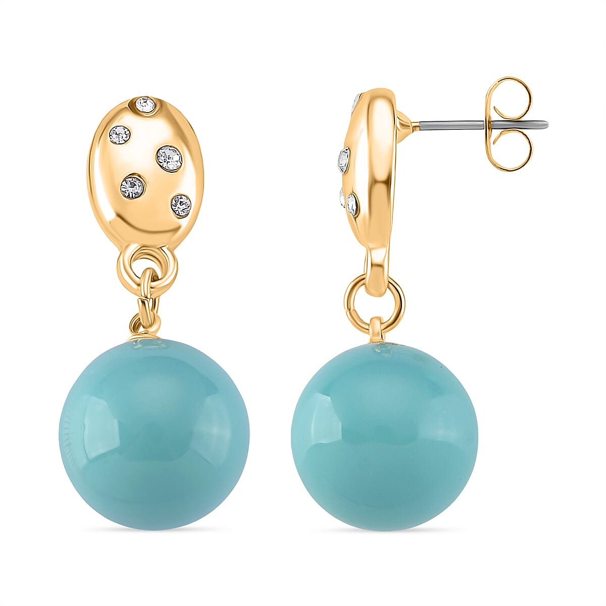 Sleeping Beauty Color Shell Pearl & Austrian White Crystal Earring with Push Back in Yellow Gold Plated 30.20 Ct.
