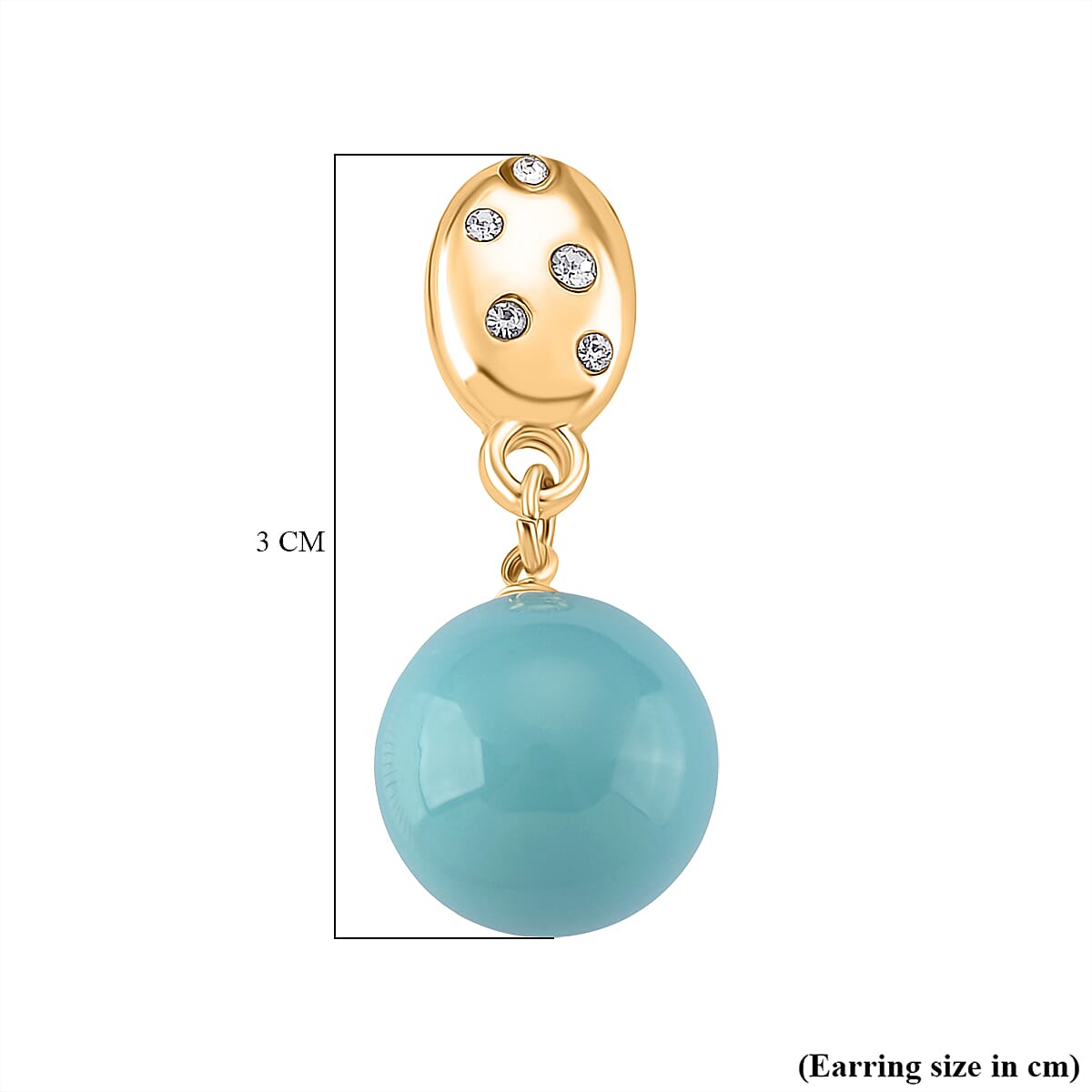 Sleeping Beauty Color Shell Pearl & Austrian White Crystal Earring with Push Back in Yellow Gold Plated 30.20 Ct.
