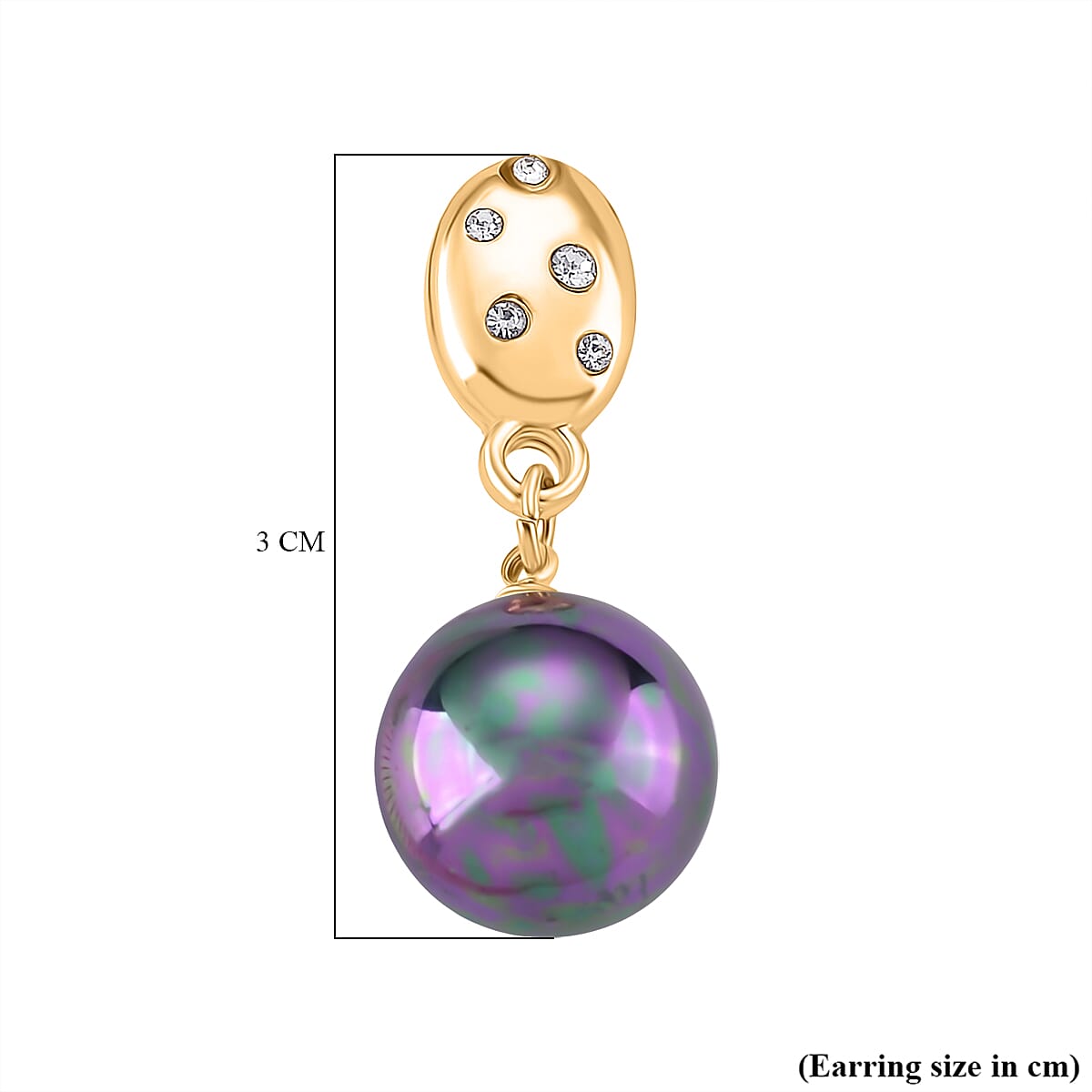 Peacock Color Shell Pearl & Austrian White Crystal Earring with Push Back in Yellow Gold Plated 30.20 Ct.