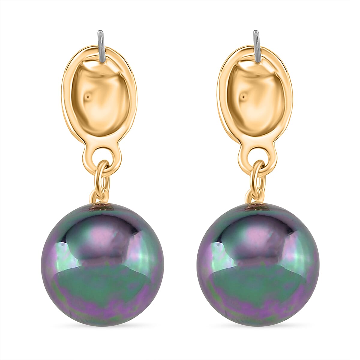 Peacock Color Shell Pearl & Austrian White Crystal Earring with Push Back in Yellow Gold Plated 30.20 Ct.