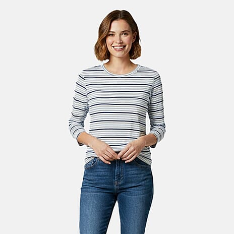 Charlotte West 100% Cotton Boat Neck Striped T-Shirt (Size 20) - Blue