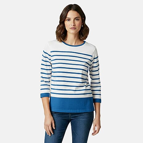Charlotte West 3-4 Sleeve 100% Cotton Jersey Top (Size - 10) - Blue