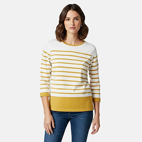Charlotte West 3-4 Sleeve 100% Cotton Jersey Top (Size - 12) - Mustard