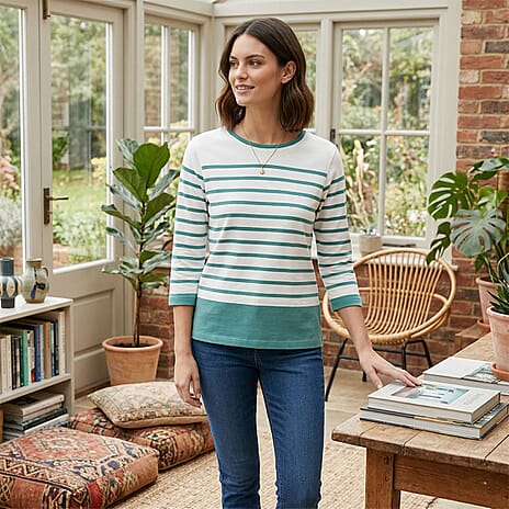 Charlotte West 100% Cotton Striped Jersey Tee (Size 16) - Aqua