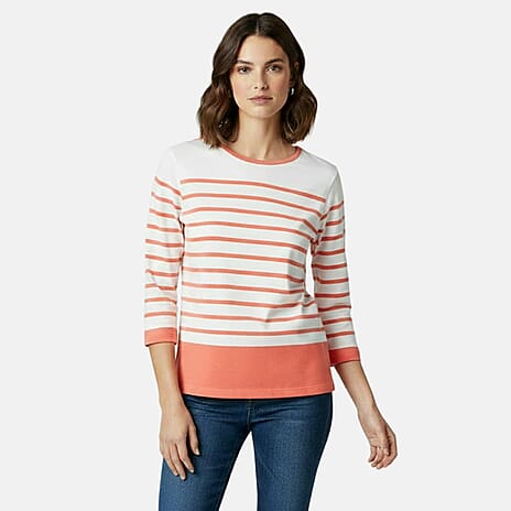 Charlotte West 100% Cotton Striped Jersey Tee (Size 10) - Coral