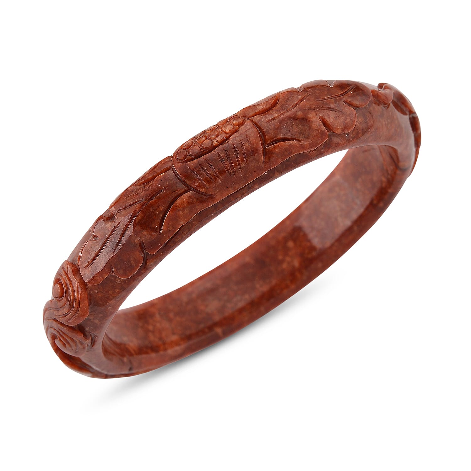 First Time Ever- Koi Carved Enhanced Red Jade Bangle (Size 8) 320.00 Ct.