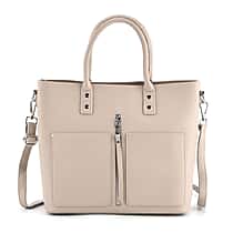 Genuine Leather Tote Bag - Beige