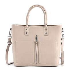 Genuine Leather Tote Bag - Beige