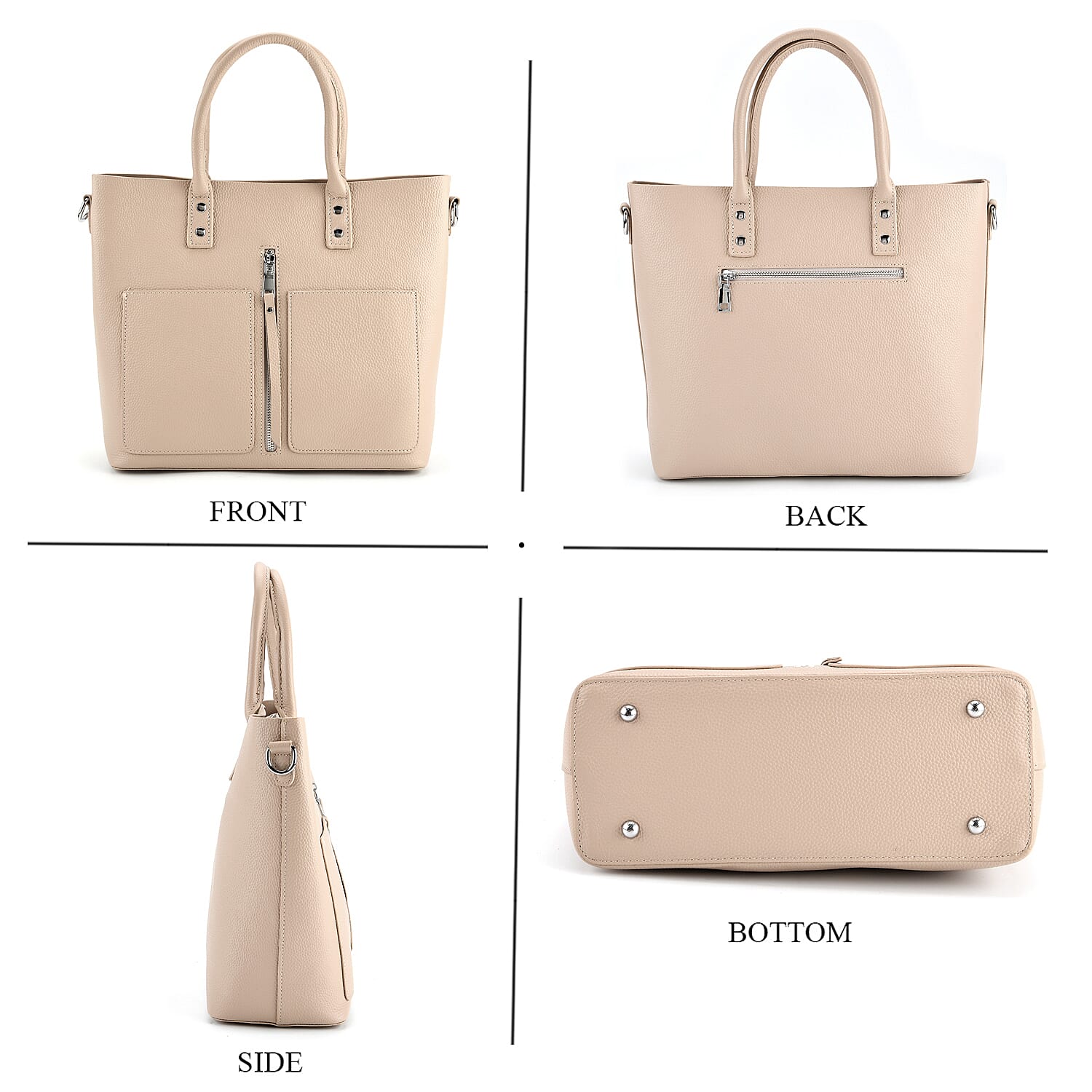 Genuine Leather Trendy Tote Bag - Beige