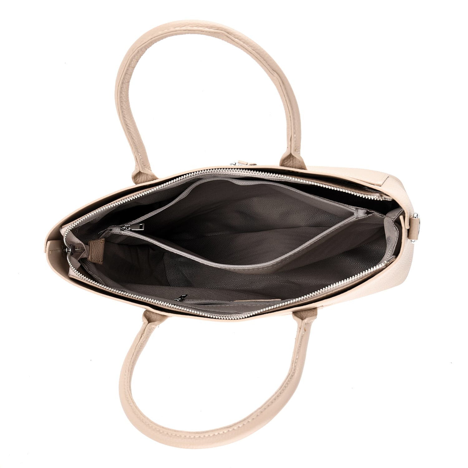 Genuine Leather Trendy Tote Bag - Beige