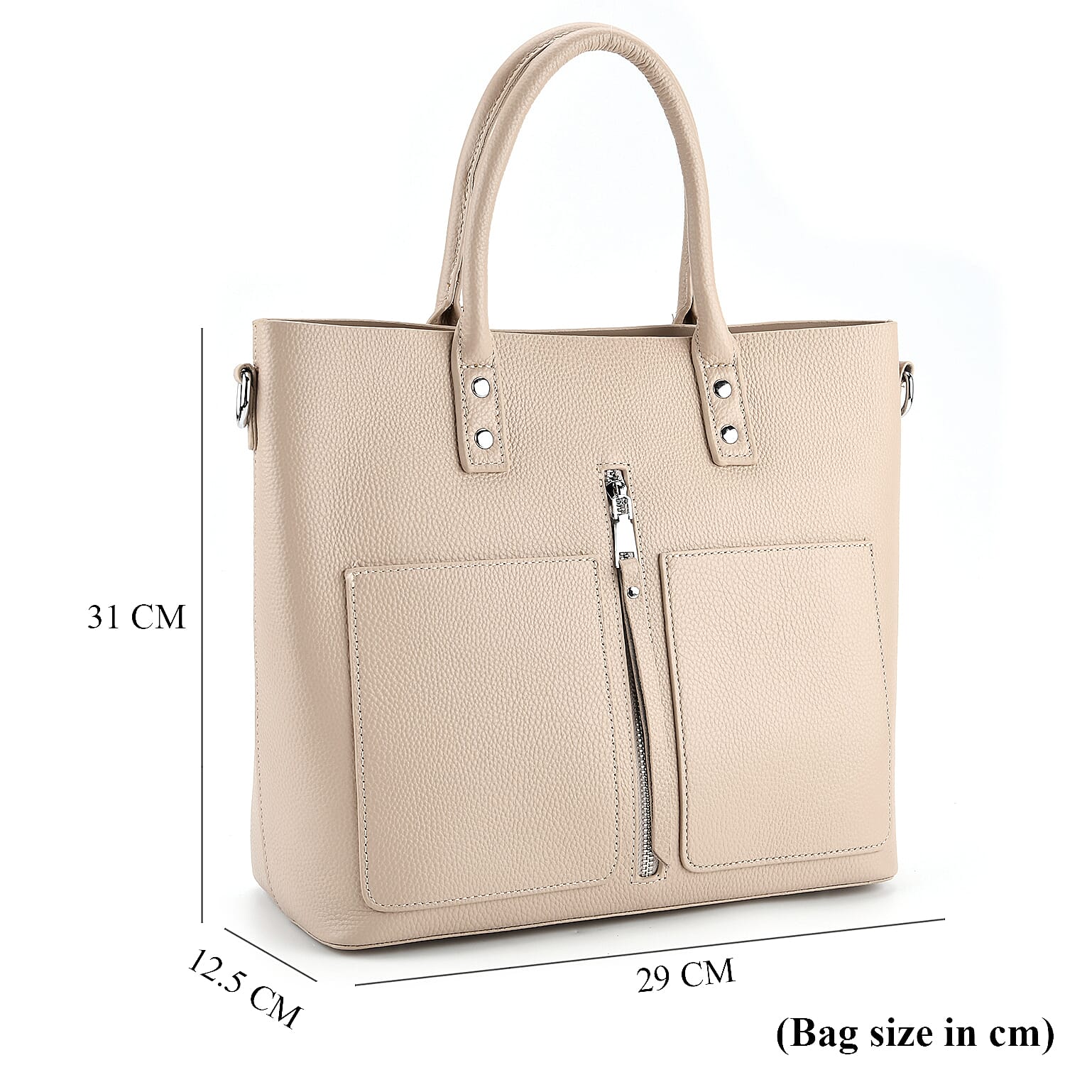 Genuine Leather Trendy Tote Bag - Beige