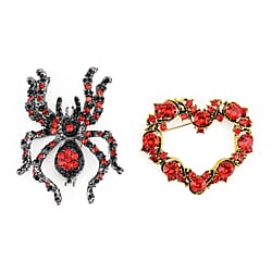 Set of 2 Austrian Multicolour Crystal Brooches in Yellow Gold Tone - Spider & Swan