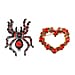 Set of 2 Austrian Crystal Spider & Heart Wreath Brooches in Yellow Gold Tone - Red