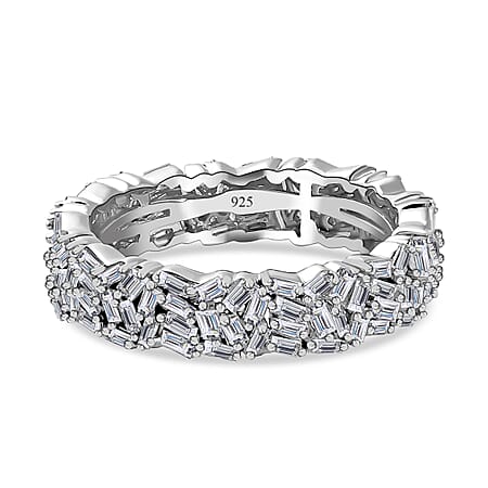 LUXURIANT 1 Ct. Lab Grown Diamond Firecracker Band Ring in Rhodium Overlay Sterling Silver (SI-GH) LUXURIANT 1 Ct. Lab Grown Diamond Firecracker Band Ring in Rhodium Overlay Sterling Silver (SI-GH)