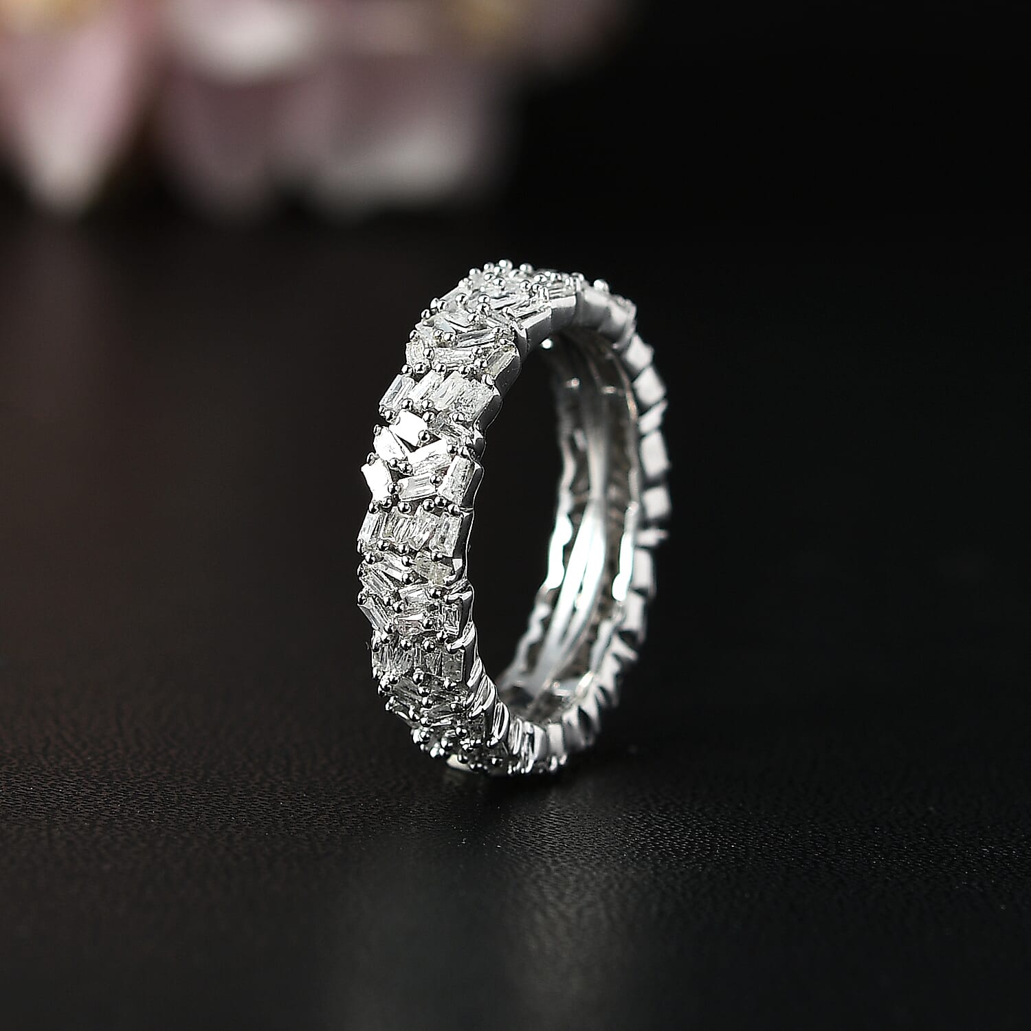 Luxuriant Lab Grown Diamond Band (SI-GH) Ring in Rhodium Overlay Sterling Silver 1.00 Ct.