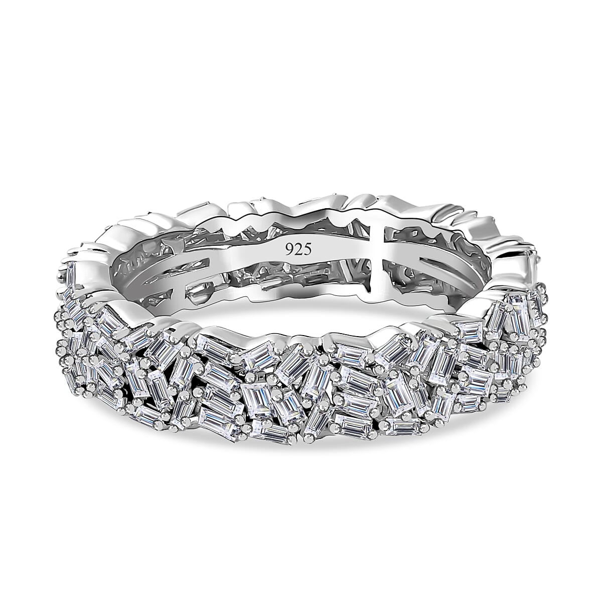 LUXURIANT 1 Ct. Lab Grown Diamond Firecracker Ring in Rhodium Overlay Sterling Silver (SI-GH)