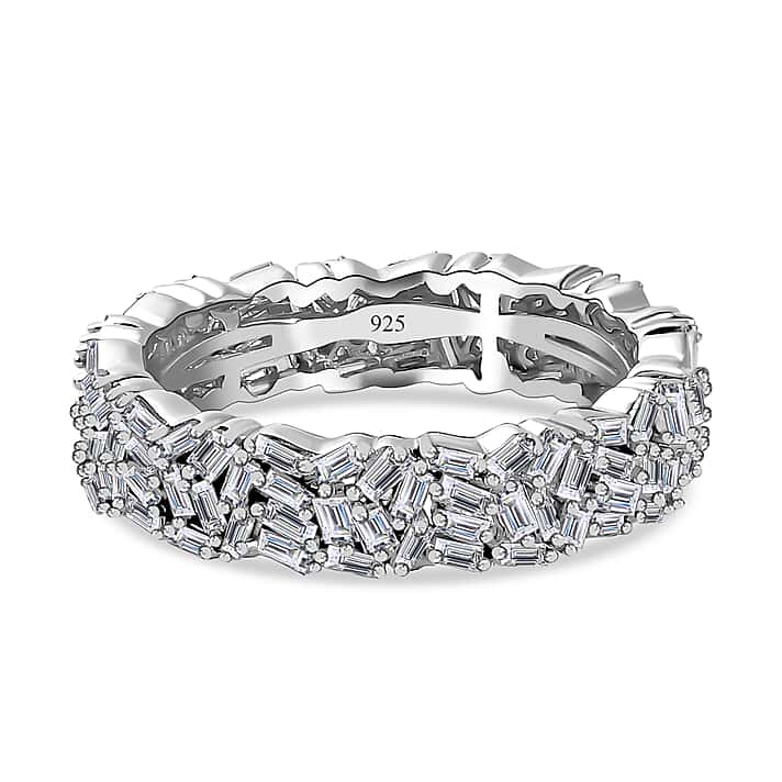 LUXURIANT 1 Ct. Lab Grown Diamond Firecracker Ring in Rhodium Overlay Sterling Silver (SI-GH)