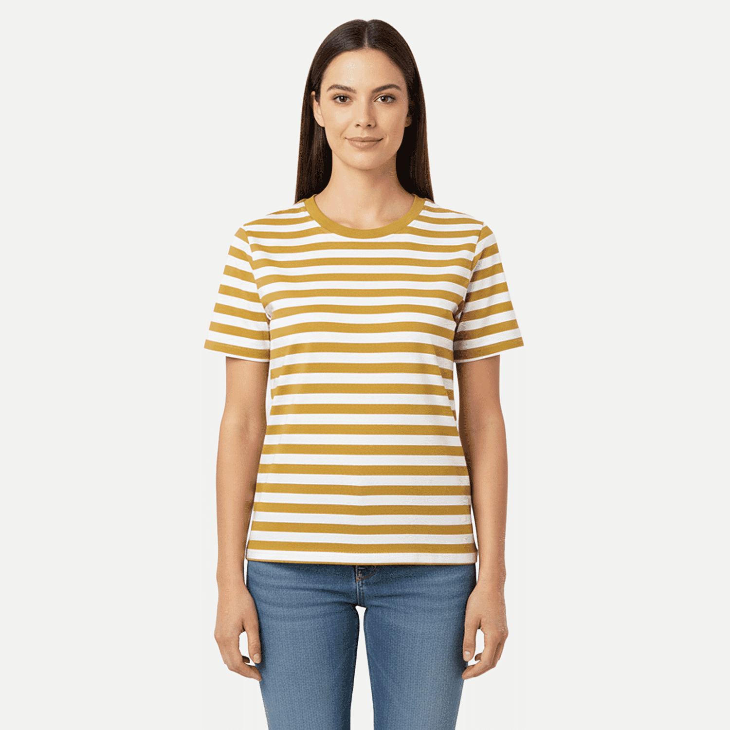 Charlotte West 100% Cotton Striped Jersey Ribbed Neck T-Shirt
