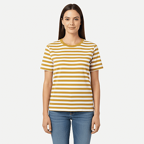 Charlotte West 100% Cotton Striped Jersey Ribbed Neck T-Shirt (Size 10) - Mustard